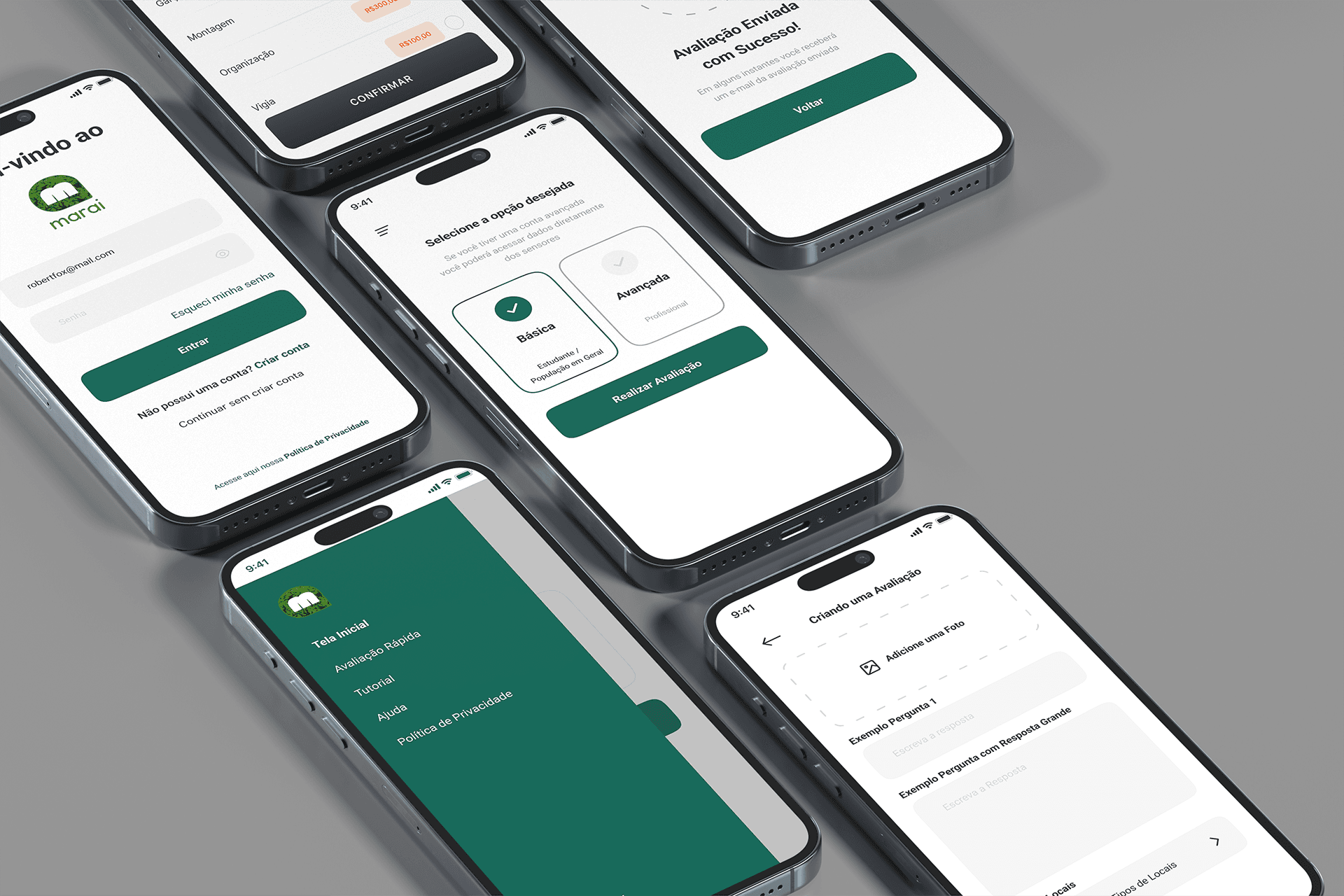 Aplicativo Marai em mockups de smartphones